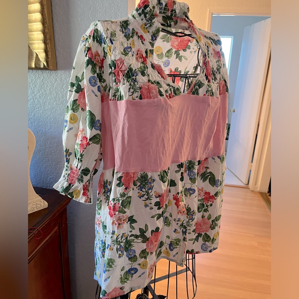 SAULE PARC 100% Cotton short Sleeved Blouse FLORAL / LARGE